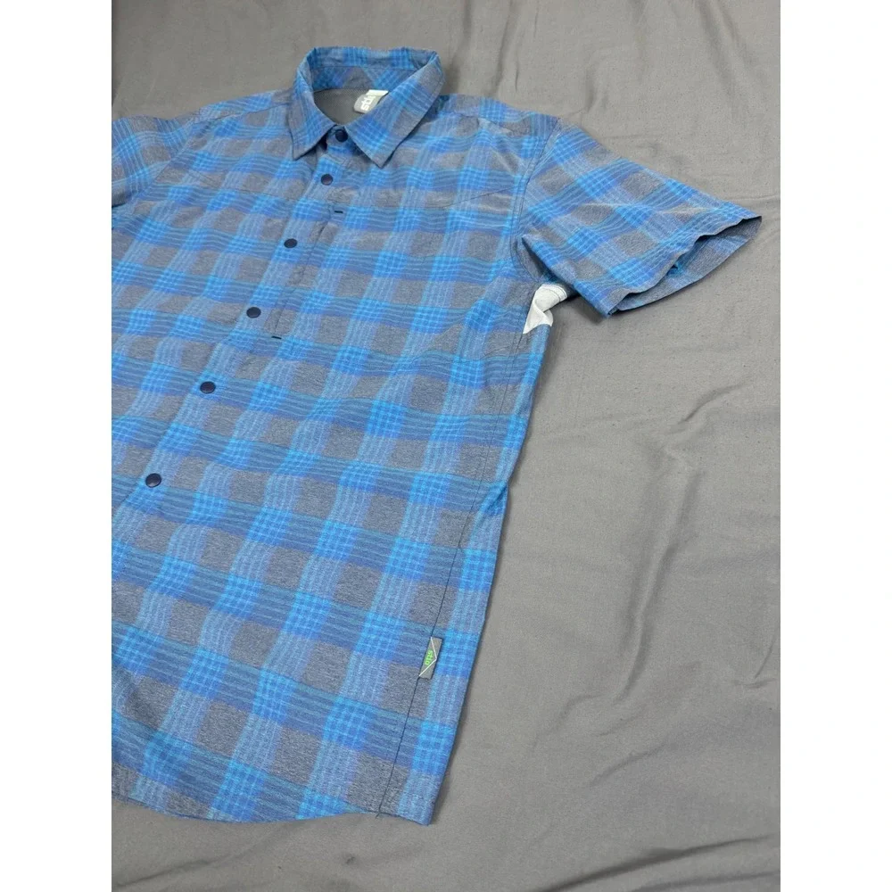 Stio Hagen Trail Shirt Mens‎ Medium Blue Plaid S/S Snap Button UPF 50 Vented